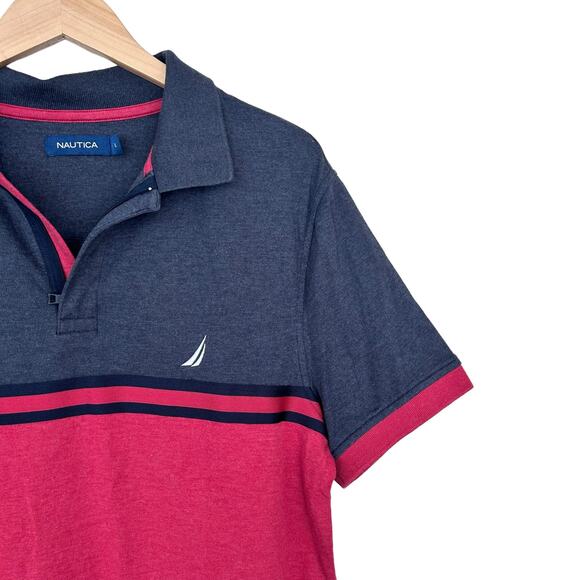 Nautica Gray Red Short Sleeve Polo Sz L - Picture 2 of 6